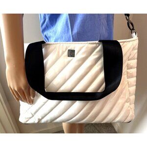 THINK ROYLN Quilted Puffer Tote Purse Shoulder Crossbody White / Black 16"x11.5"